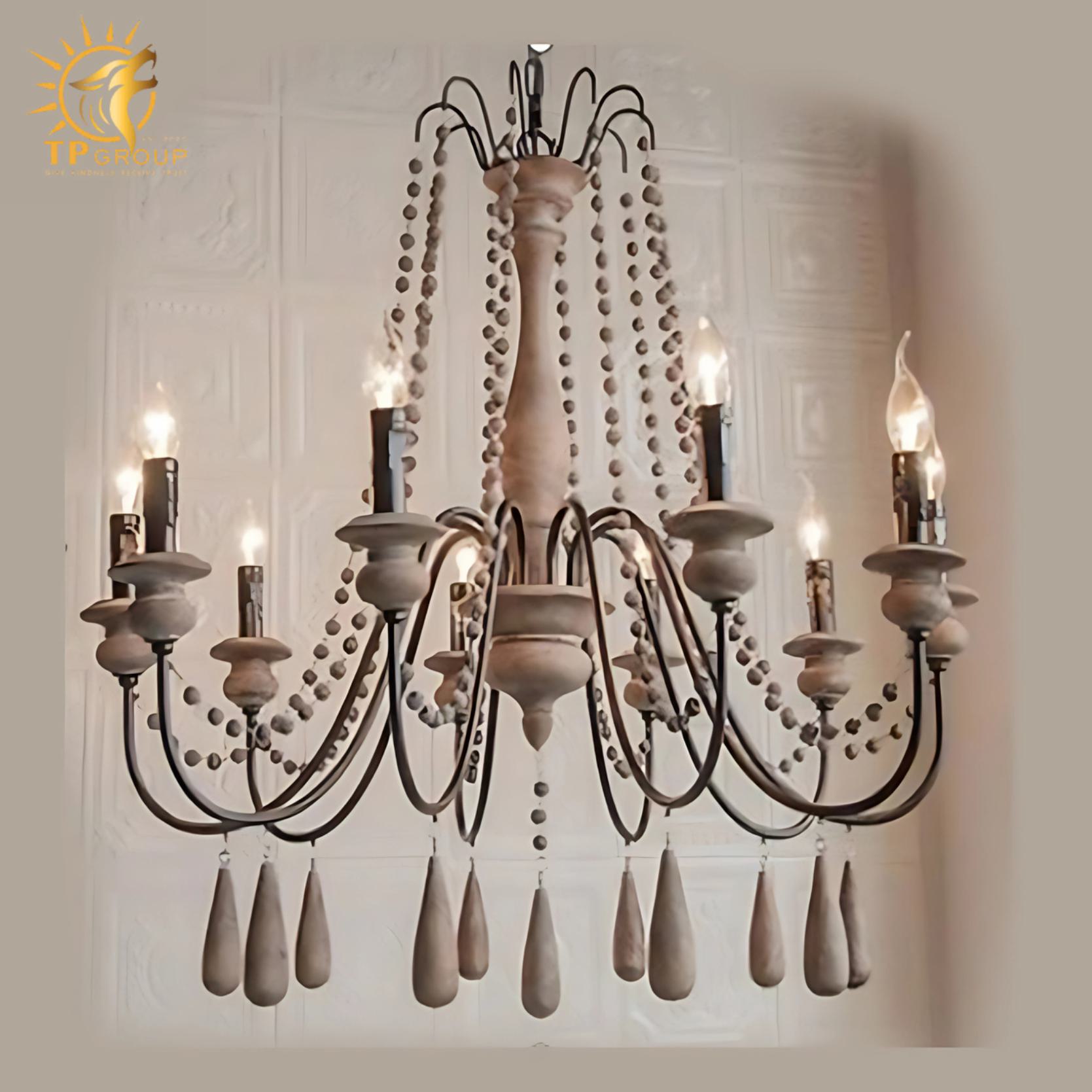 Đèn chùm phòng khách cổ điển Mỹ sắt gỗ nguyên khối cổ điển TPDC003 2 Đèn chùm phòng khách cổ điển Mỹ sắt gỗ nguyên khối cổ điển TPDC003