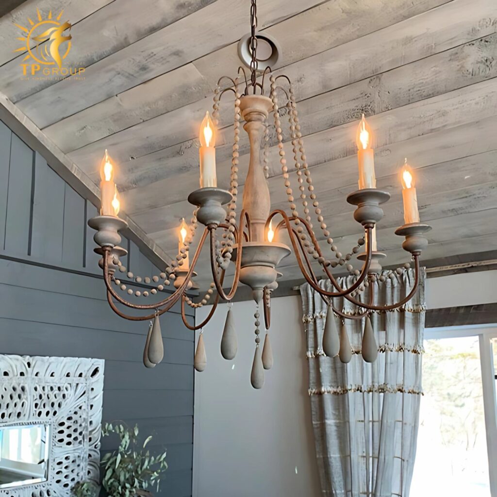 Đèn chùm phòng khách cổ điển Mỹ sắt gỗ nguyên khối cổ điển TPDC003 32 Đèn chùm phòng khách cổ điển Mỹ sắt gỗ nguyên khối cổ điển TPDC003