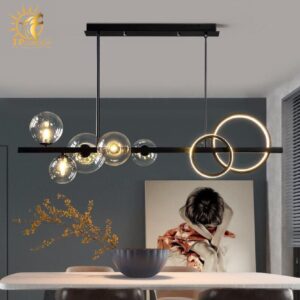 Đèn thả decor phòng bóng thuỷ tinh thân đen hiện đại TTK118