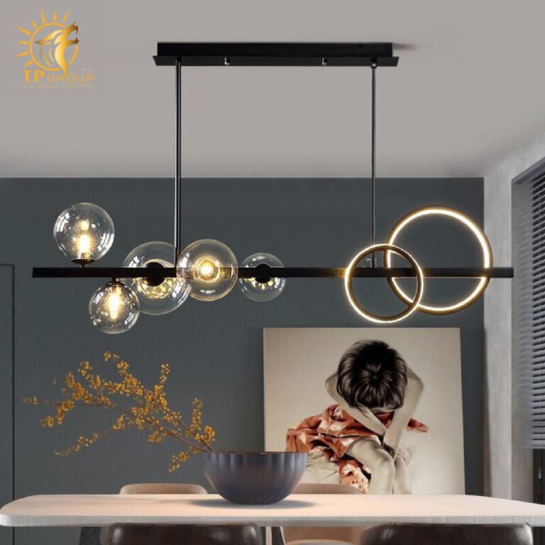 Đèn thả decor phòng bóng thuỷ tinh thân đen hiện đại TTK118