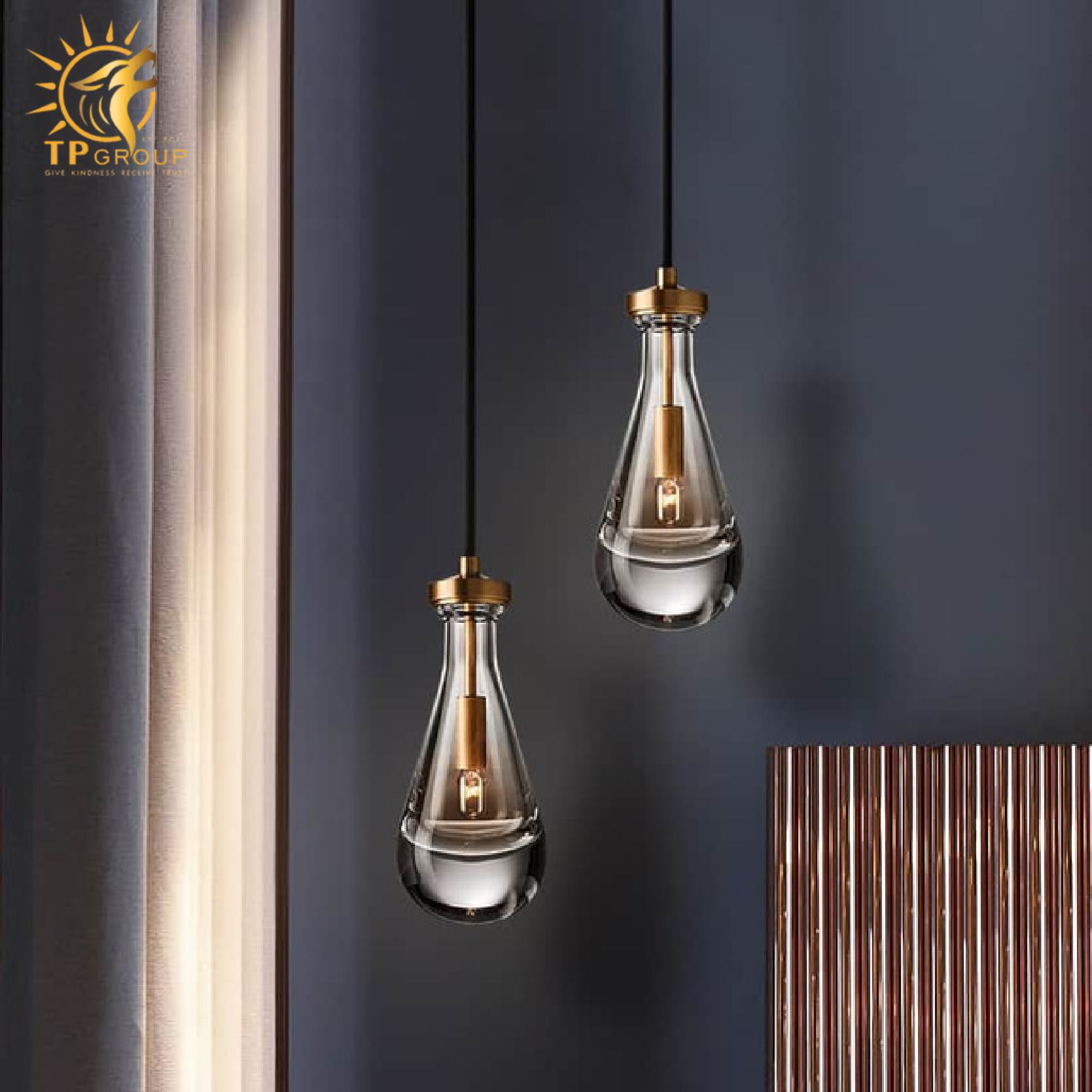 Đèn thả trần đầu giường thủy tinh đế đồng HL950 2 Đèn thả trần đầu giường thủy tinh đế đồng HL950