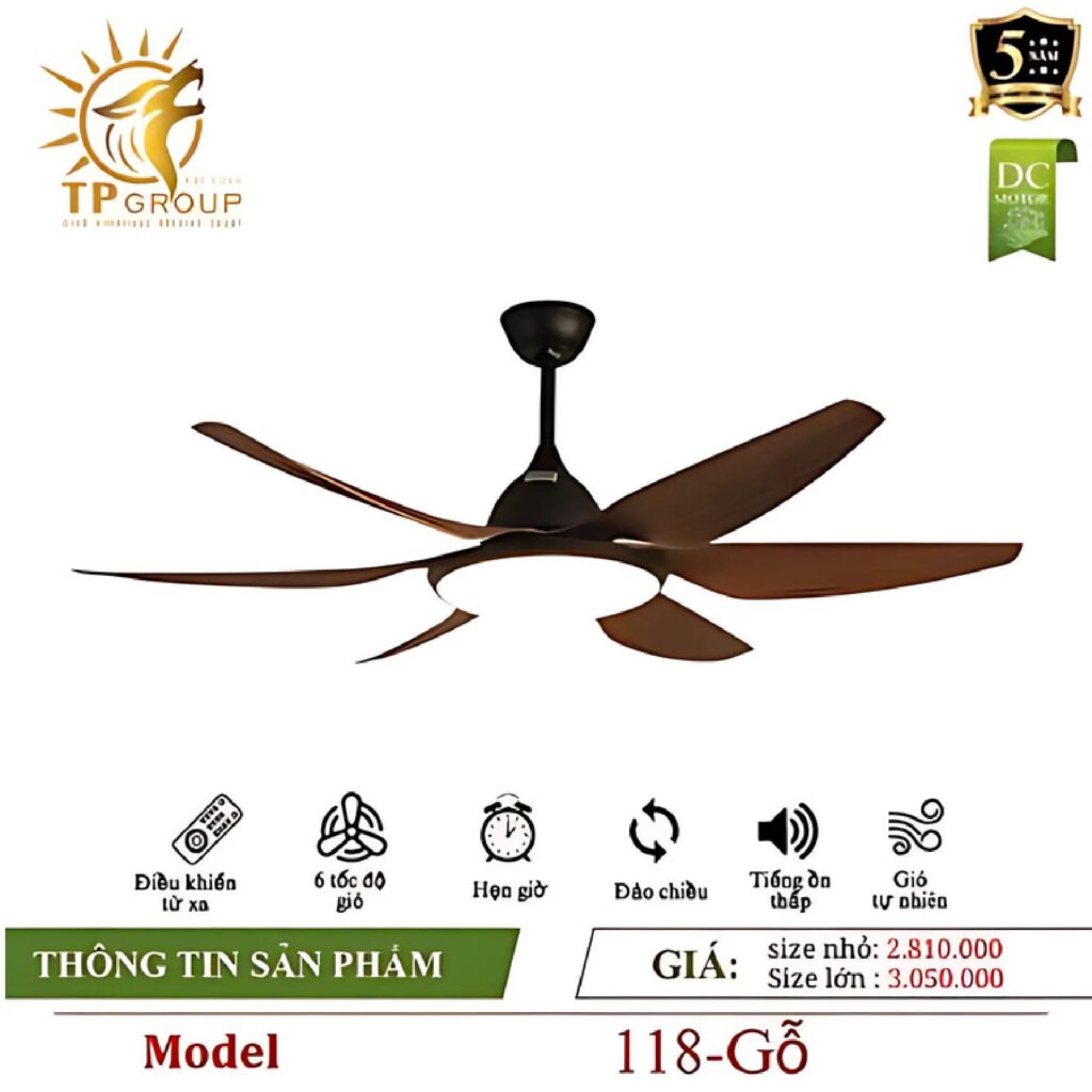 Quạt trần 6 cánh DCT Fan 118 màu gỗ 17 Quạt trần 6 cánh DCT Fan 118 màu gỗ