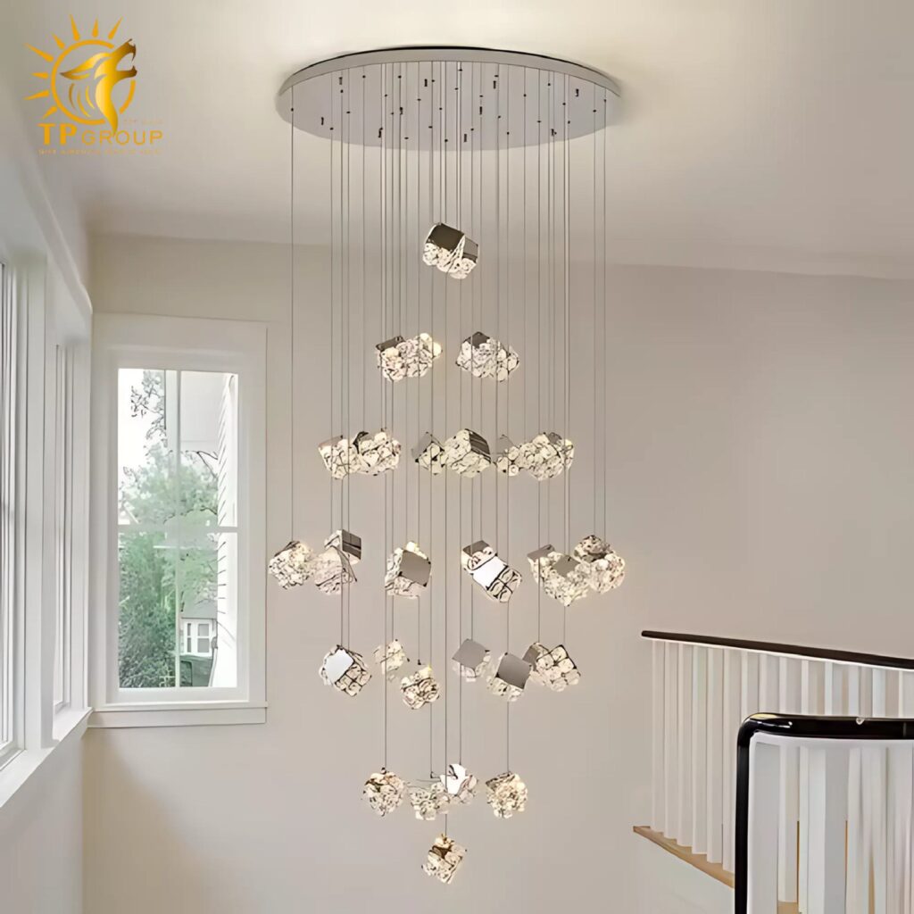 Đèn Thả Trần Lắp Phòng Khách, Phòng Ngủ, Thông Tầng Cầu Thang Hiện Đại Chất Liệu Pha Lê TL1618 