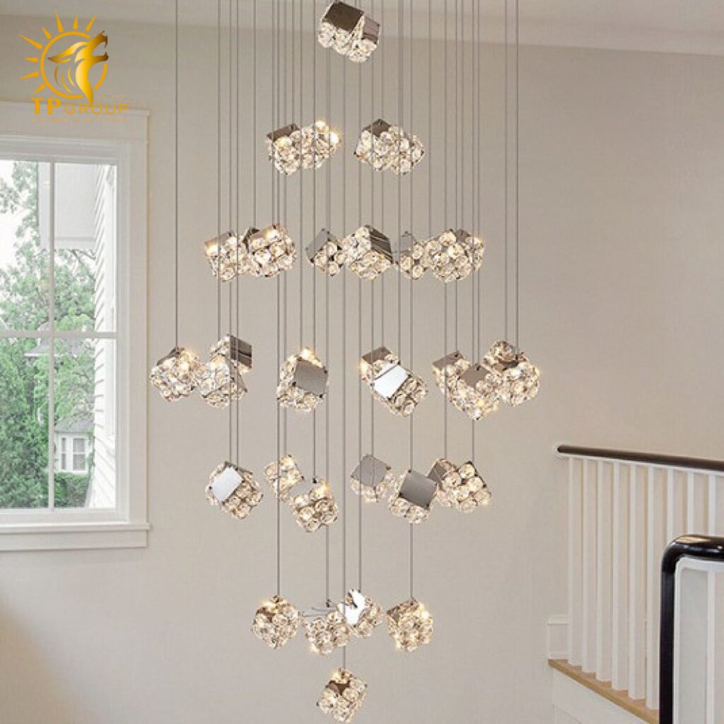 Đèn Thả Trần Lắp Phòng Khách, Phòng Ngủ, Thông Tầng Cầu Thang Hiện Đại Chất Liệu Pha Lê TL1618 