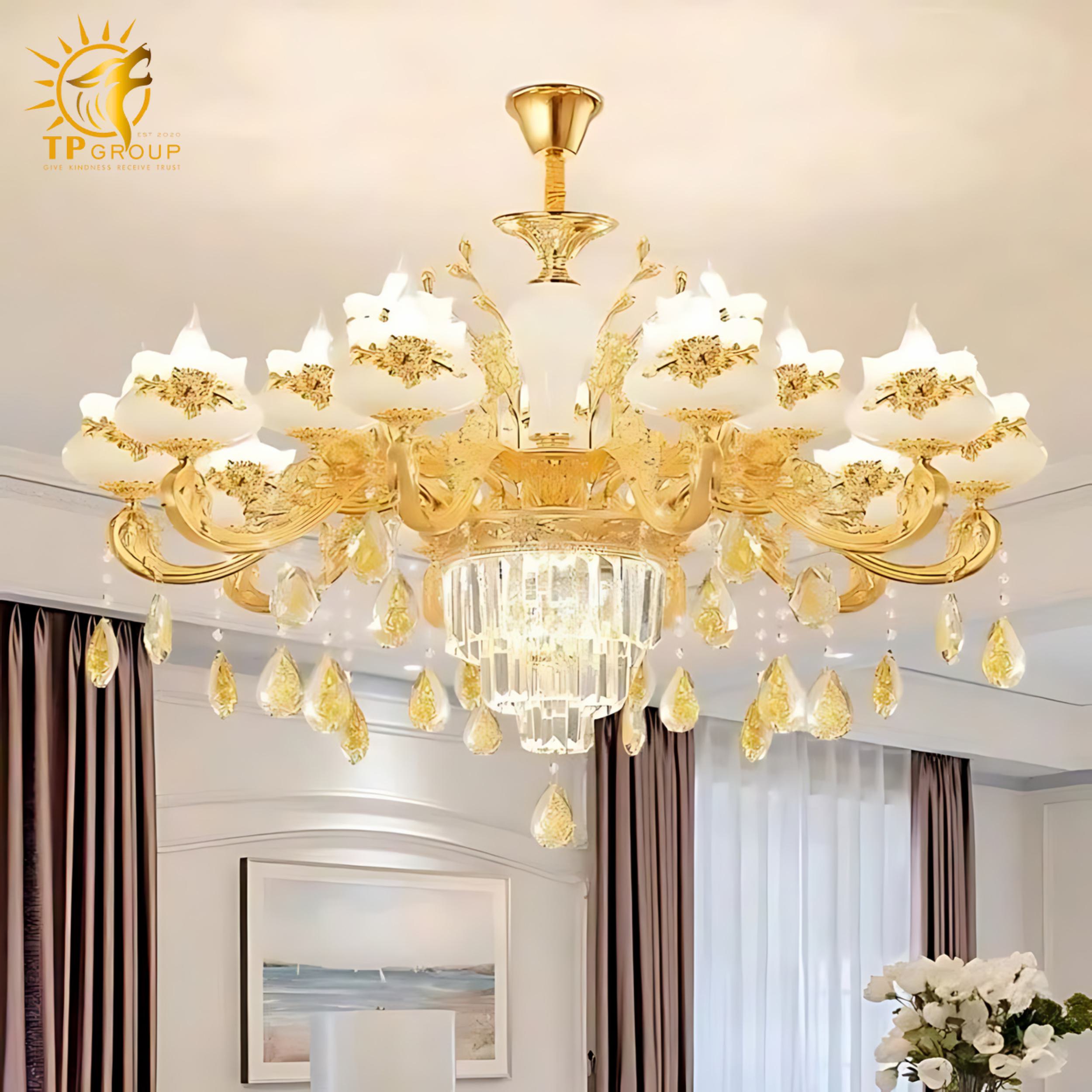 Đèn thả chùm pha lê kết hợp thủy tinh QT172 6 Đèn thả chùm pha lê kết hợp thủy tinh QT172