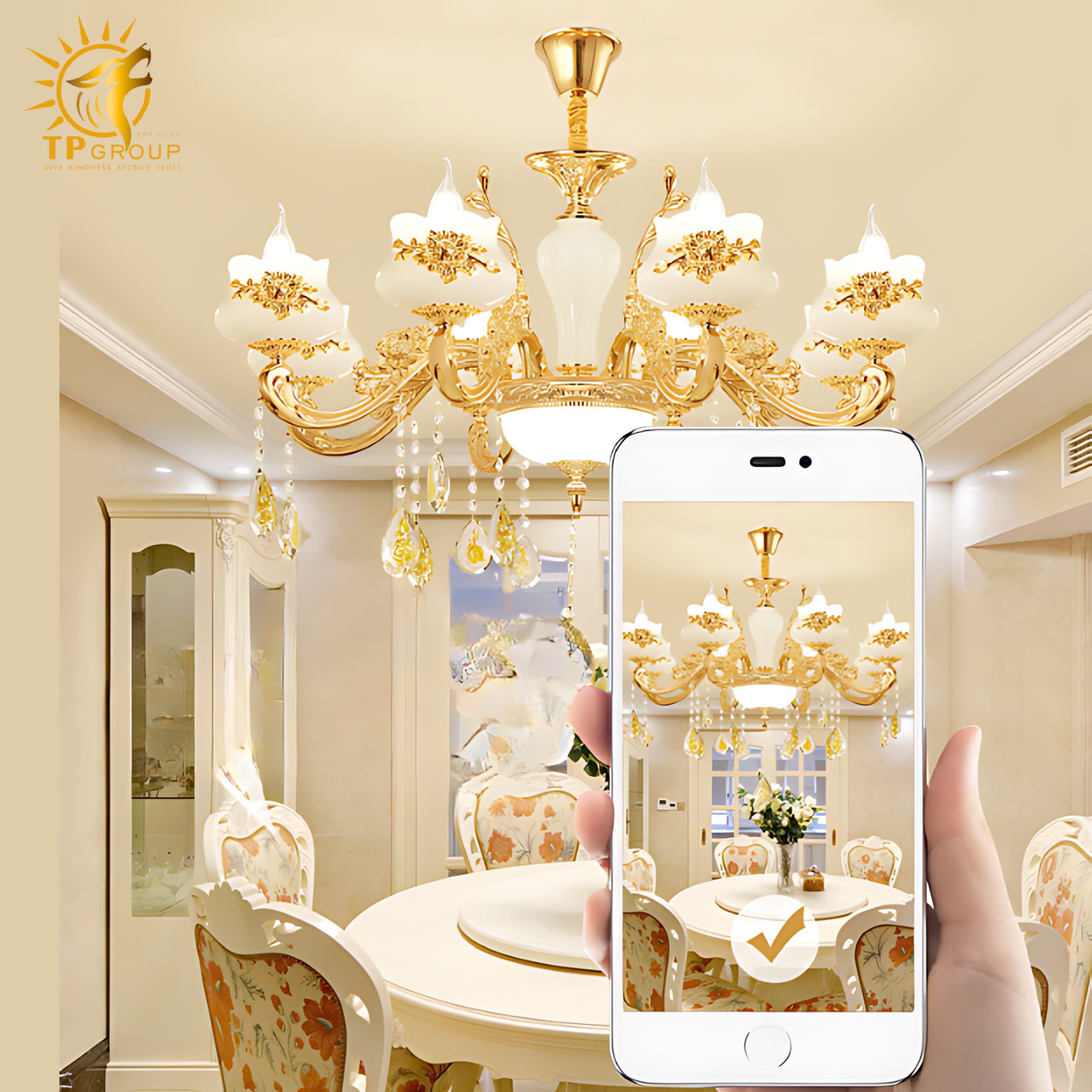 Đèn thả chùm pha lê kết hợp thủy tinh QT172 7 Đèn thả chùm pha lê kết hợp thủy tinh QT172