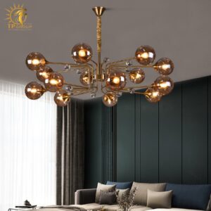 Đèn chùm thả thủy tinh màu trà 114A20 8 tay