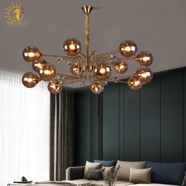 Đèn chùm thả thủy tinh màu trà 114A20 8 tay