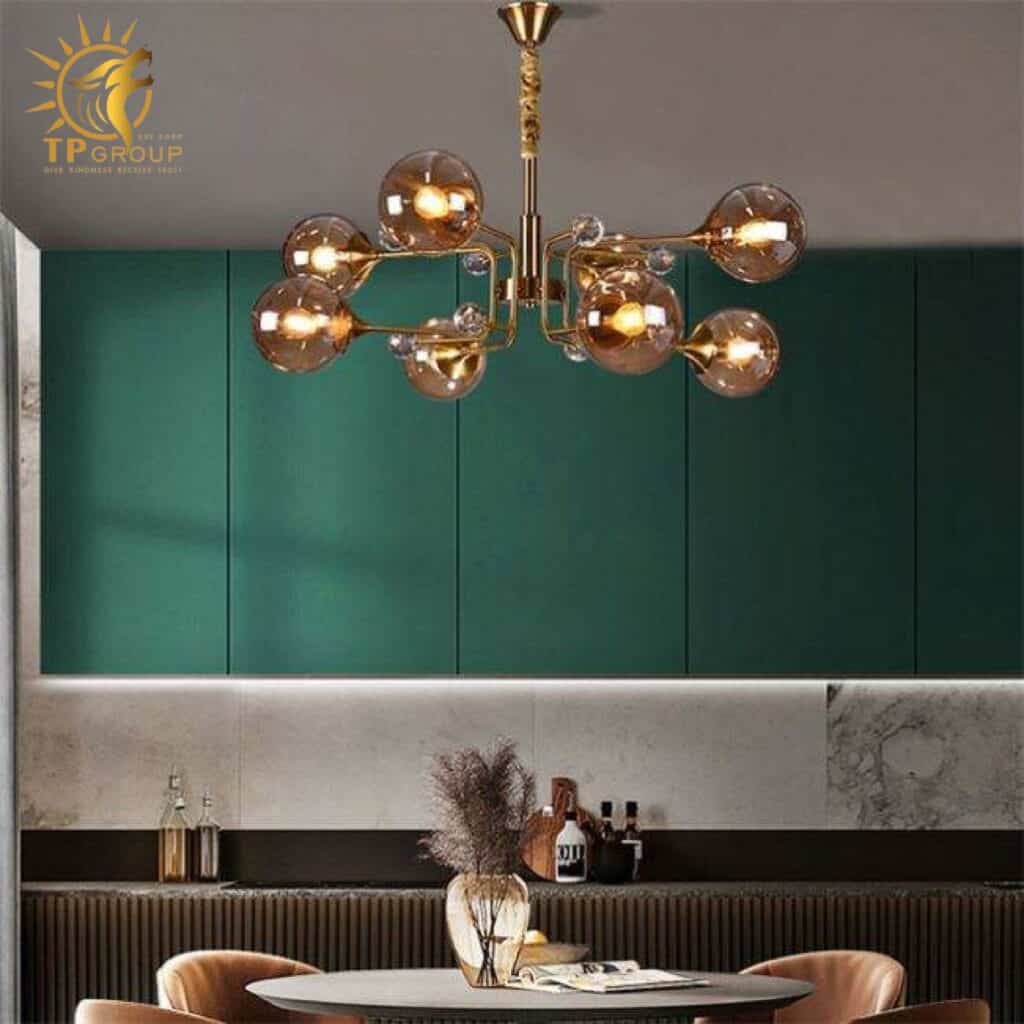Đèn chùm thả thủy tinh màu trà 114A20 8 tay 