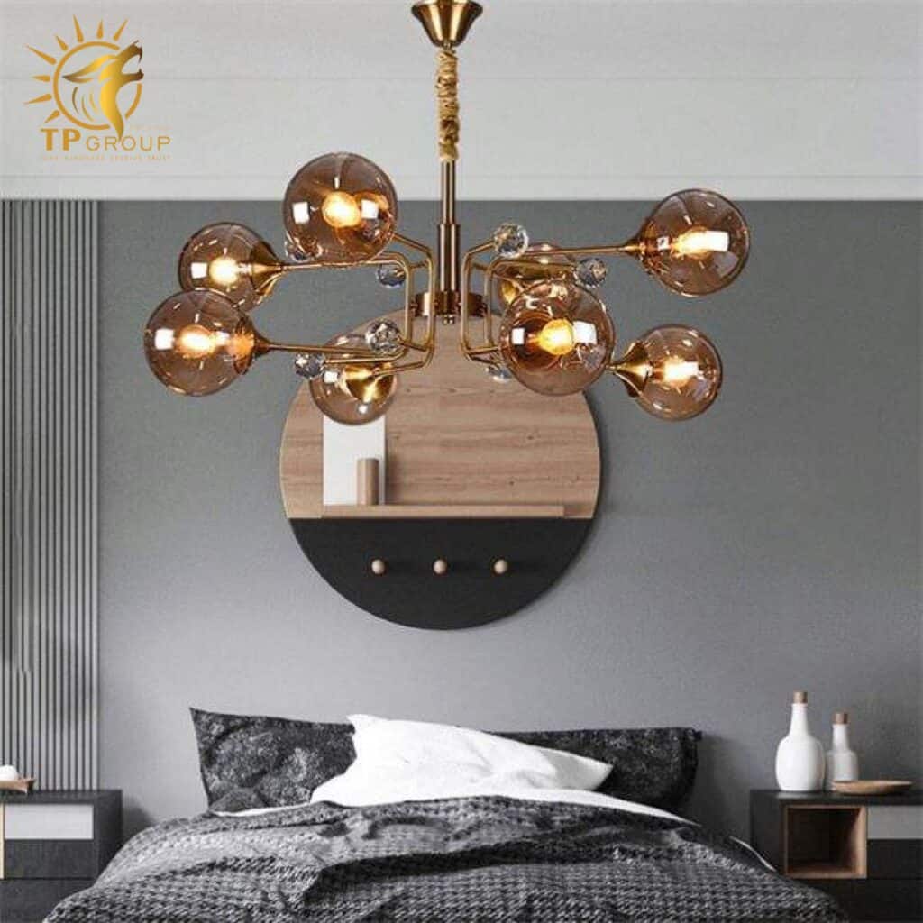 Đèn chùm thả thủy tinh màu trà 114A20 8 tay 