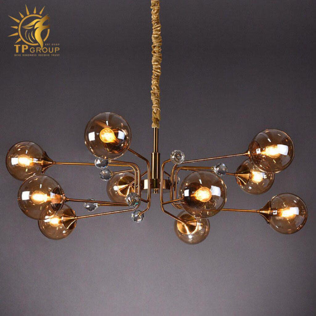 Đèn chùm thả thủy tinh màu trà 114A20 8 tay 