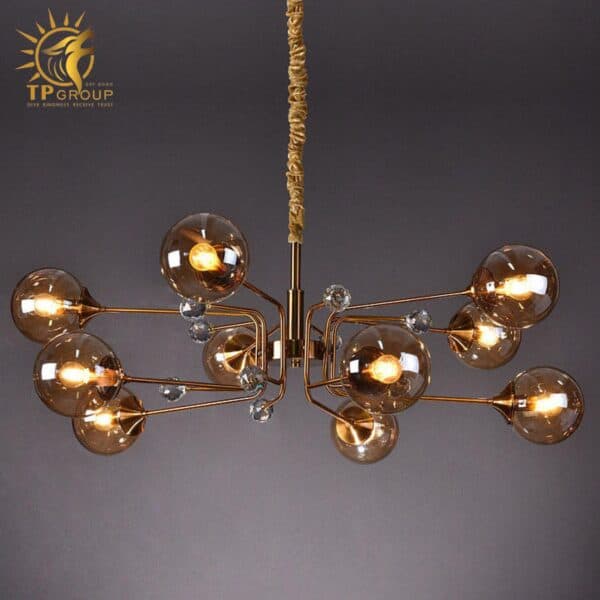 Đèn chùm thả thủy tinh màu trà 114A20 8 tay