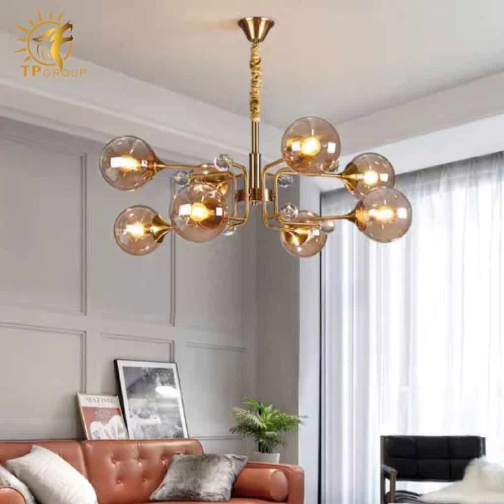 Đèn chùm thả thủy tinh màu trà 114A20 8 tay 