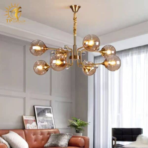 Đèn chùm thả thủy tinh màu trà 114A20 8 tay