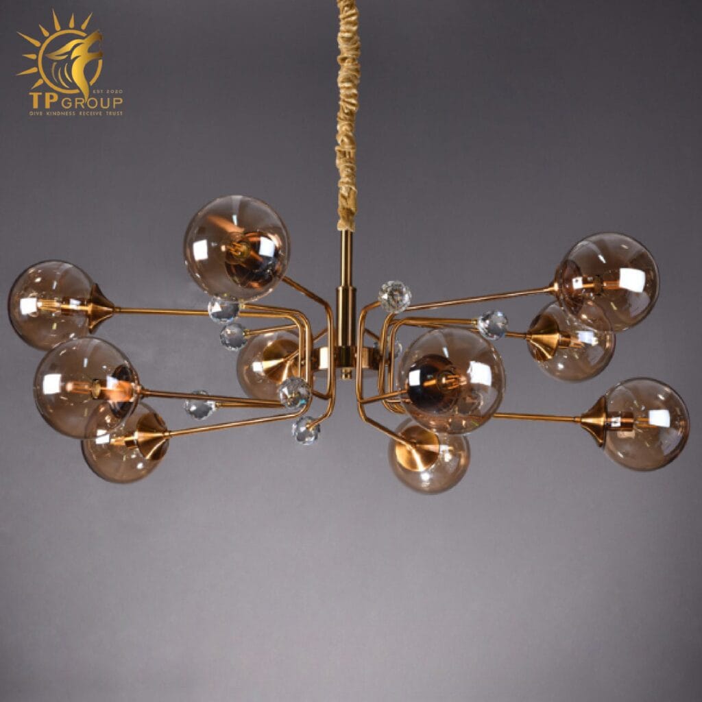 Đèn chùm thả thủy tinh màu trà 114A20 8 tay 