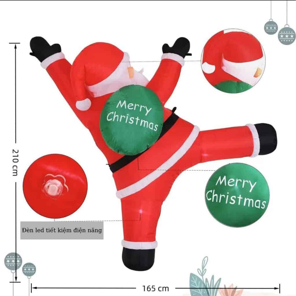 Ông già noel leo tường bơm hơi, có đèn, cao 2m