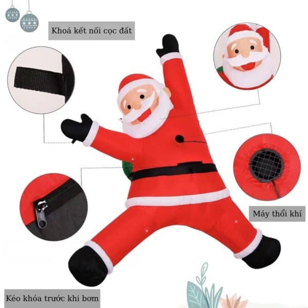 Ông già noel leo tường bơm hơi, có đèn, cao 2m