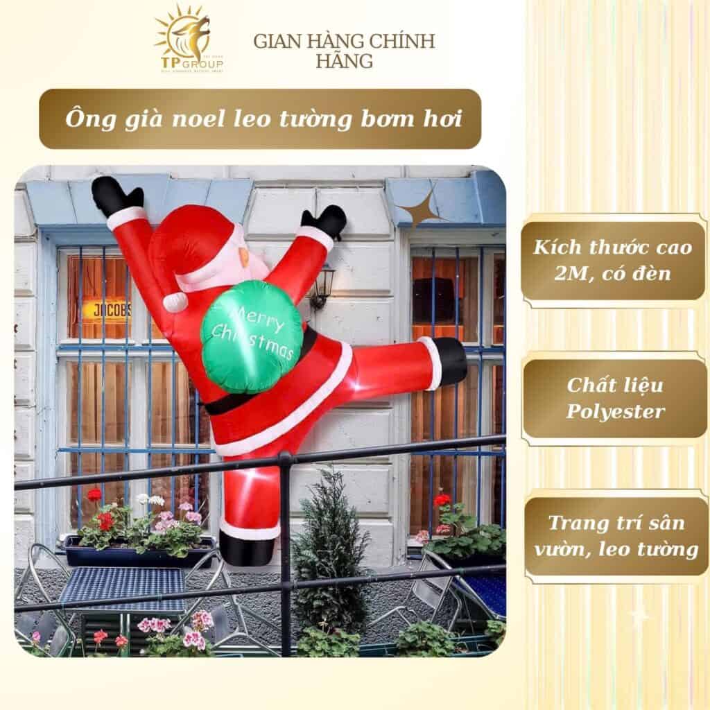 Ông già noel leo tường bơm hơi, có đèn, cao 2m