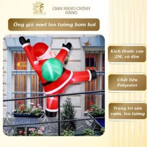 Ông già noel leo tường bơm hơi, có đèn, cao 2m