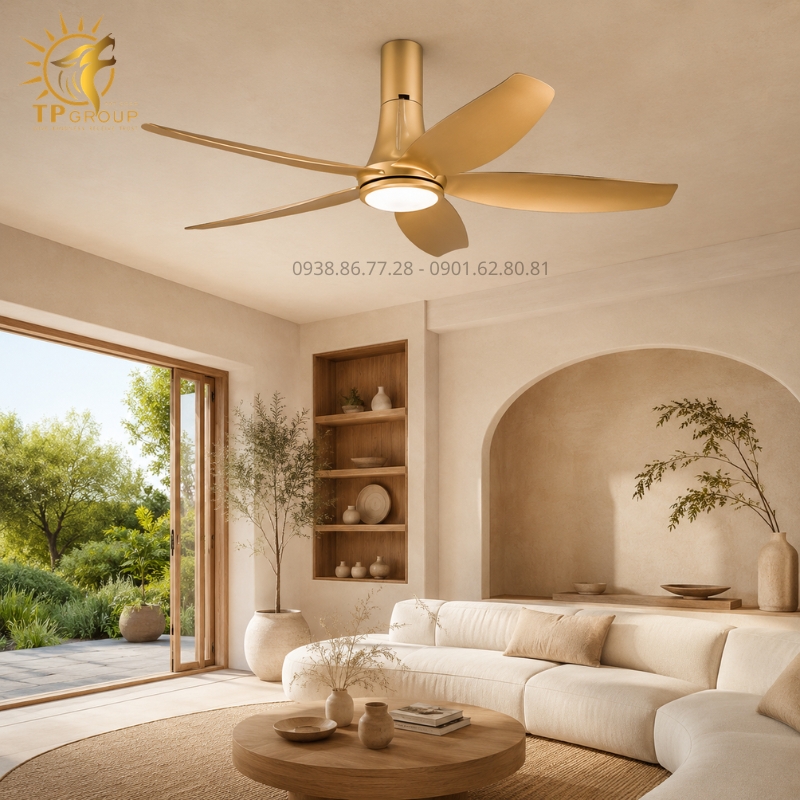 Quạt Trần Đèn Cao Cấp TPG-301V: Sắc Vàng Hoàng Kim Nâng Tầm Không Gian Thượng Lưu