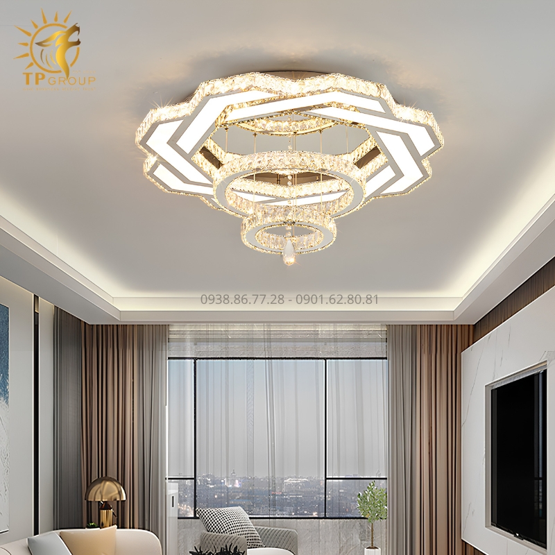 Đèn Mâm Mica Pha Lê Ốp Trần Phòng Khách Hiện Đại TPG-8865 9 Đèn Mâm Mica Pha Lê Ốp Trần Phòng Khách Hiện Đại TPG-8865: Tuyệt Tác Ánh Sáng Cho Không Gian Thượng Lưu