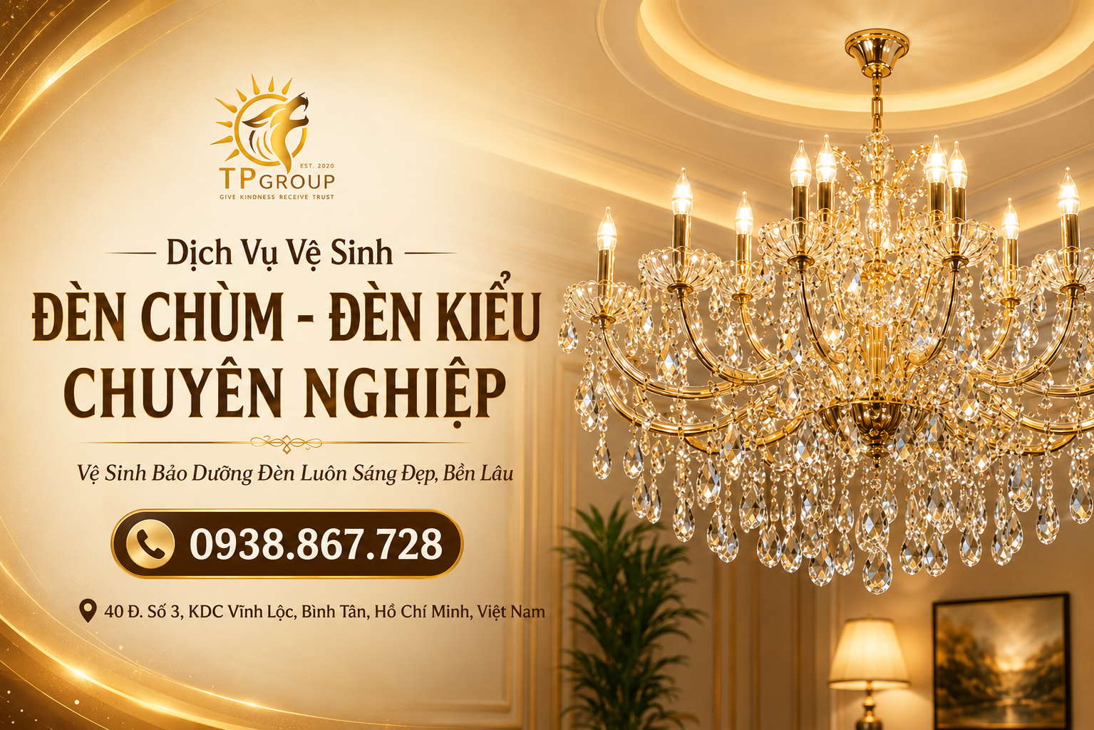 Dich vụ vệ sinh đèn chùm, đèn kiểu chuyên nghiệp