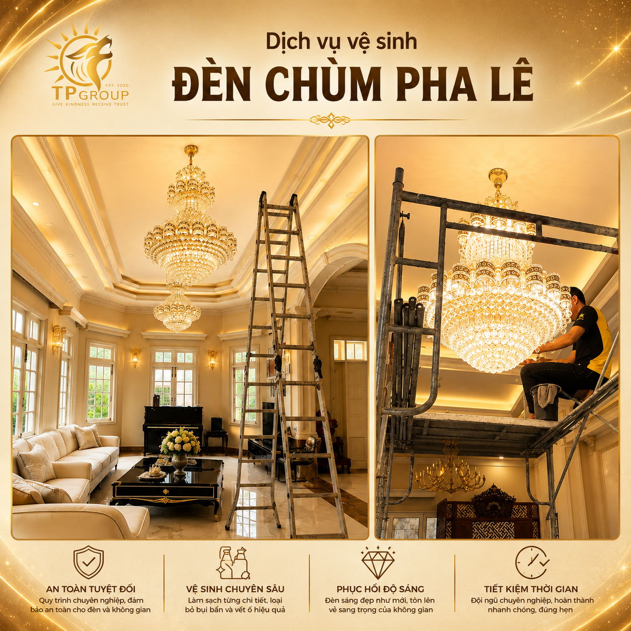 Dịch Vụ Vệ Sinh Đèn Chùm Pha Lê & Đèn Chùm Cổ Điển