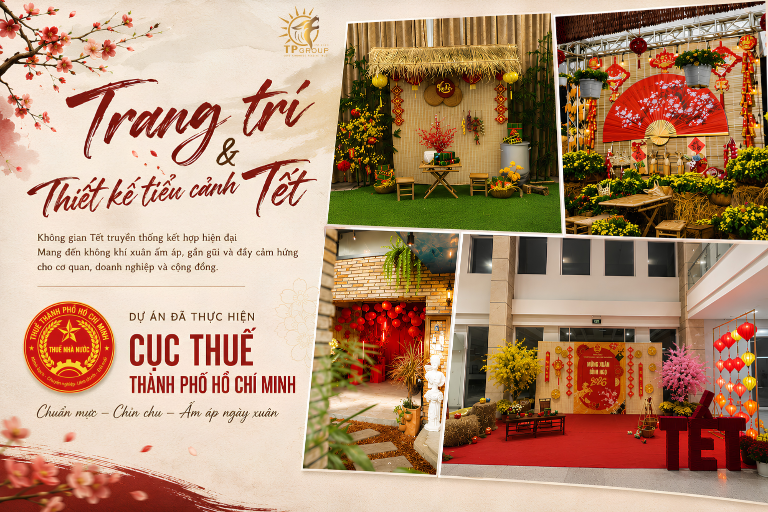 Thiết Kế Tiểu Cảnh Tết Cơ Quan & Trang Trí Tết Sảnh Tòa Nhà