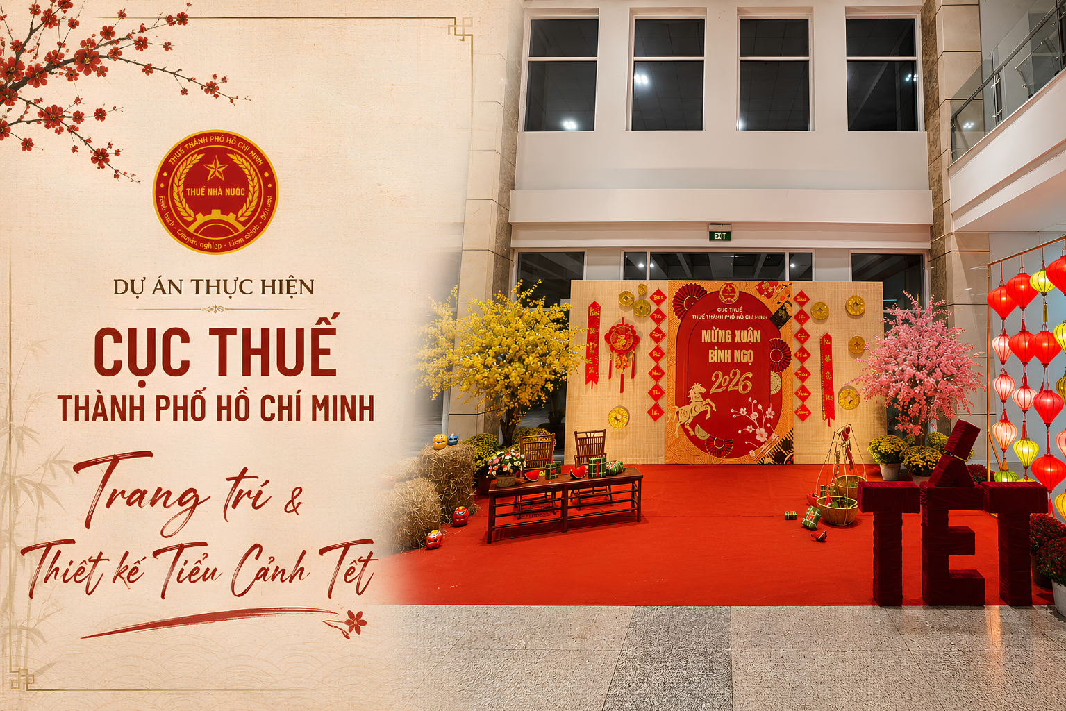 Đại cảnh sảnh chính: Mừng Xuân Bính Ngọ 2026 trang trọng và uy nghiêm