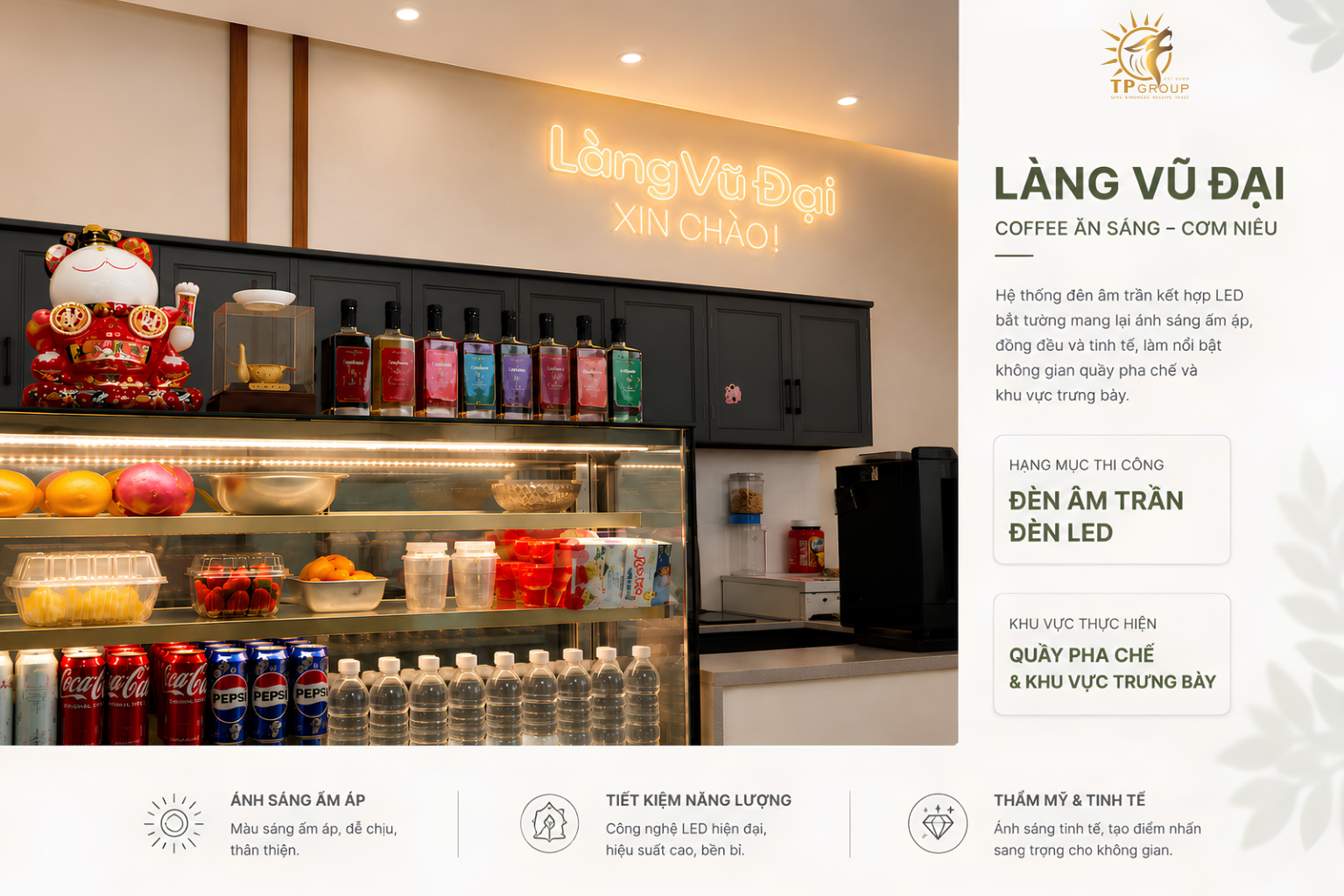 Thi công ánh sáng cảnh quan khu vực quầy pha chế & trưng bày