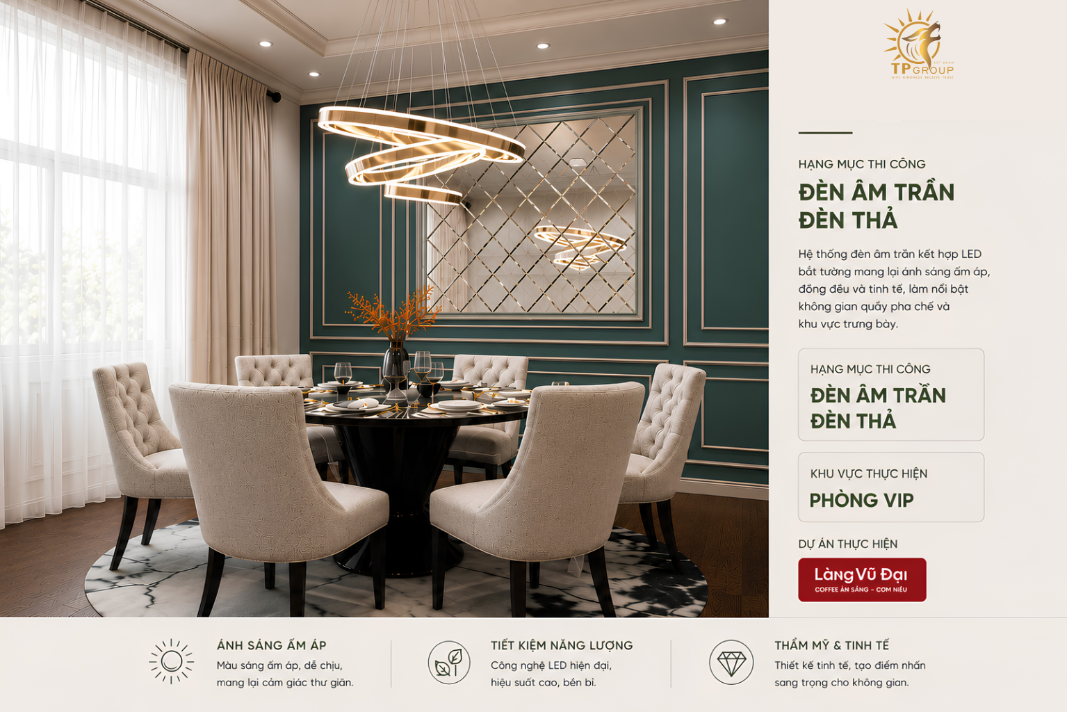 Thi công hệ thống chiếu sáng Phòng VIP sang trọng