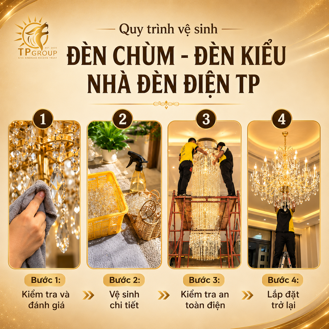 Dich vụ vệ sinh đèn chùm, đèn kiểu chuyên nghiệp