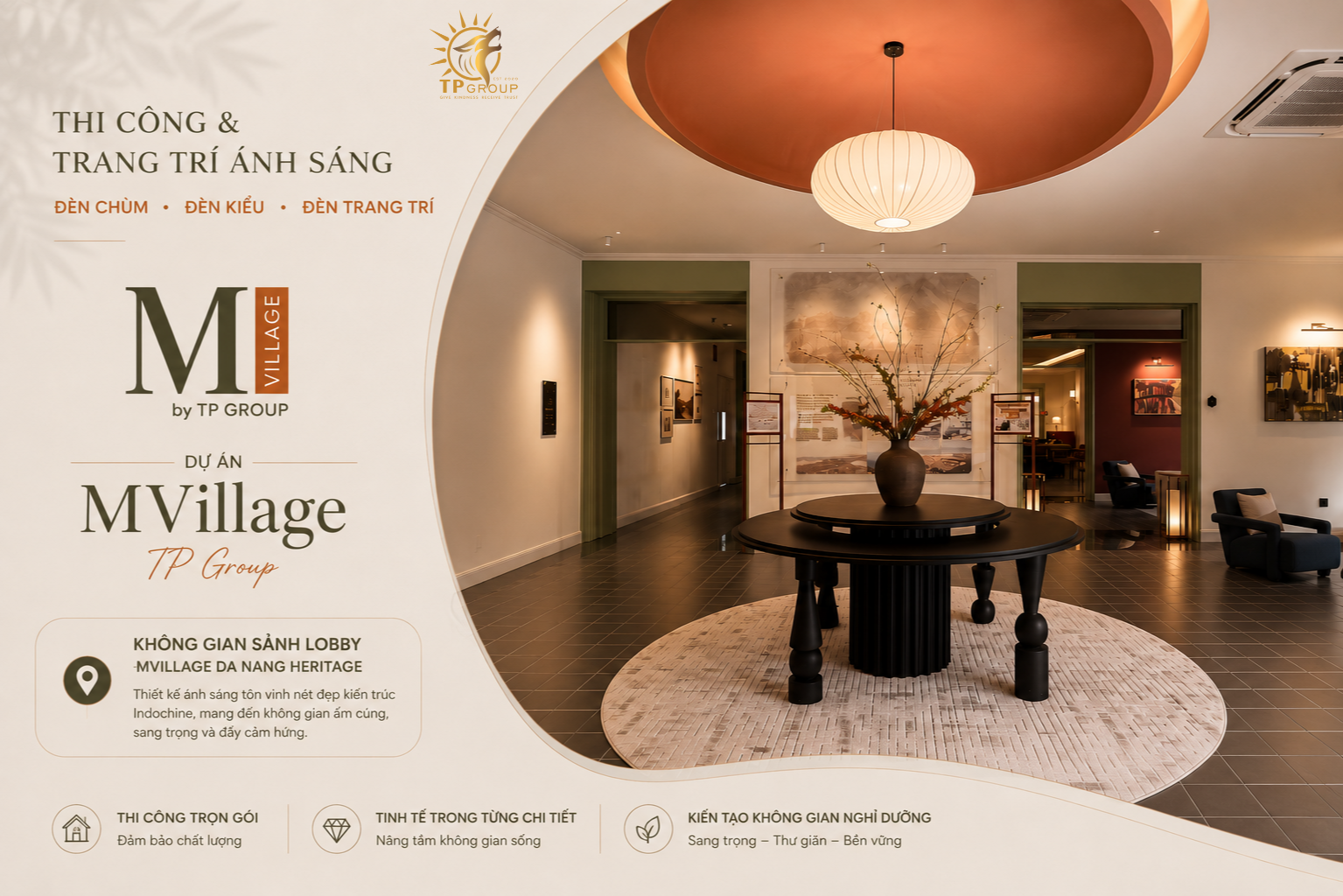 Dịch Vụ Thi Công Ánh Sáng Resort, Hotel, Villa Trọn Gói – Nâng Tầm Không Gian Nghỉ Dưỡng 2 Không gian sảnh đón tiếp nổi bật nhờ giải pháp thi công ánh sáng Hotel và Resort tinh tế của TP Group.
