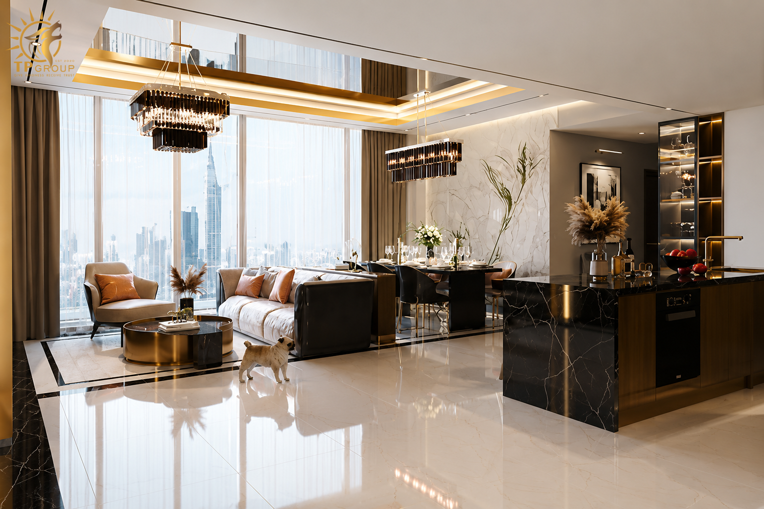 Hình ảnh tổng quan dự án Empire City và các góc thi công ánh sáng thực tế của TP Group
