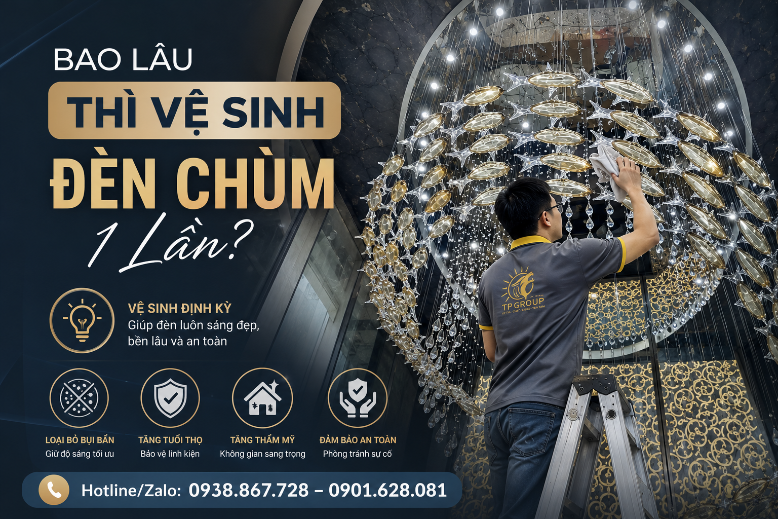 Bao lâu nên vệ sinh đèn chùm pha lê một lần tại TPHCM