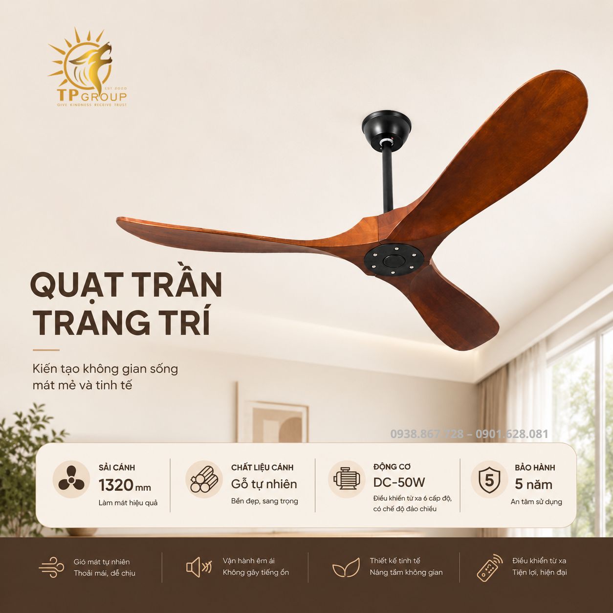 Quạt Trần Trang Trí Gỗ Tự Nhiên TPG-Q764 20 Thông số Quạt trần trang trí TPG-Q764